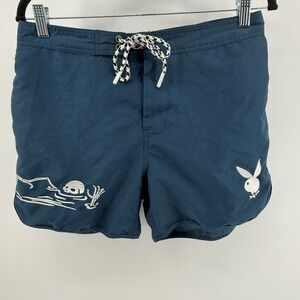 Playboy PacSun Mens Blue Skeleton Embroidered Swim Trunks Shorts Size S